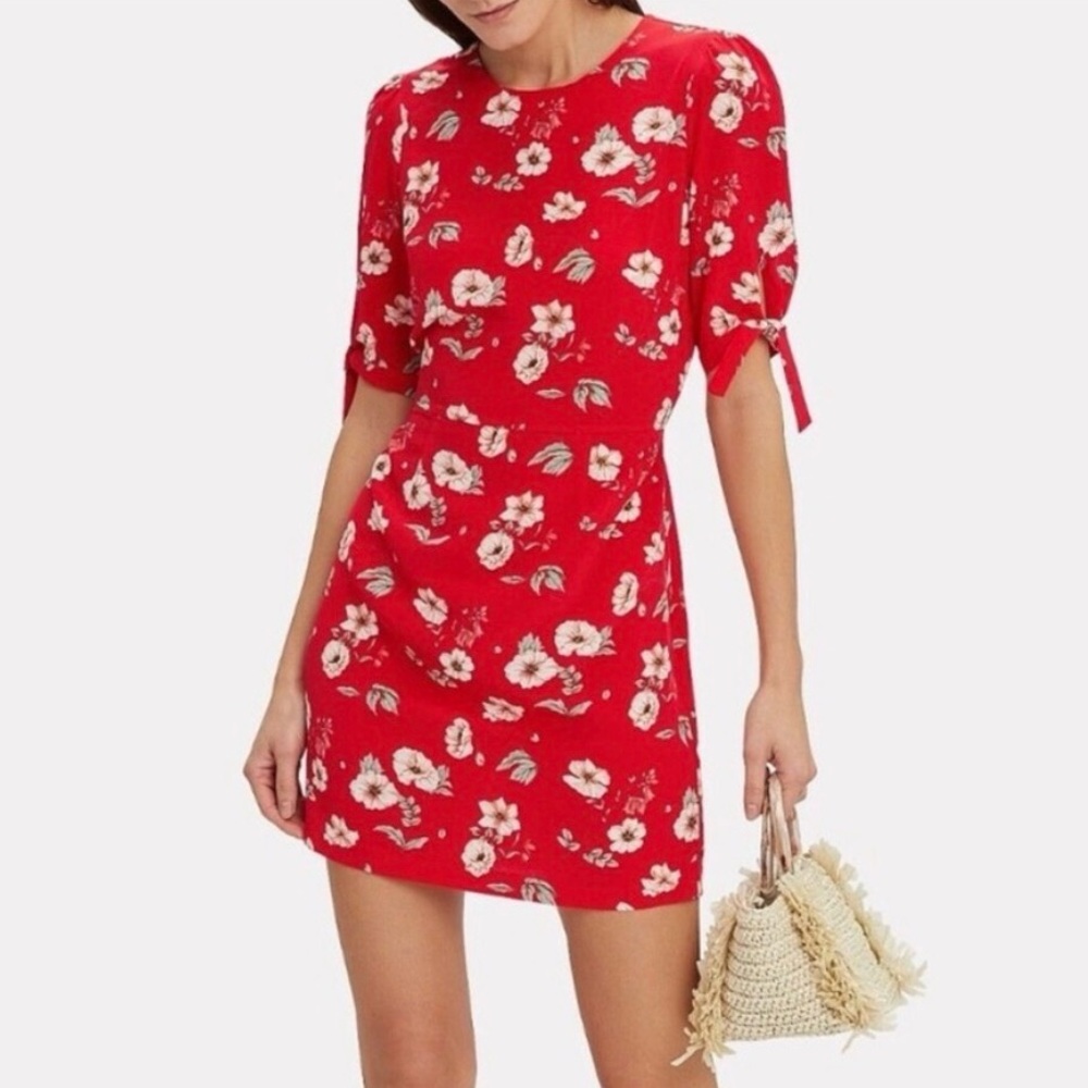 Intermix Cleo Red‎ Floral 100% Silk Short Sleeve Mini Dress Low Back